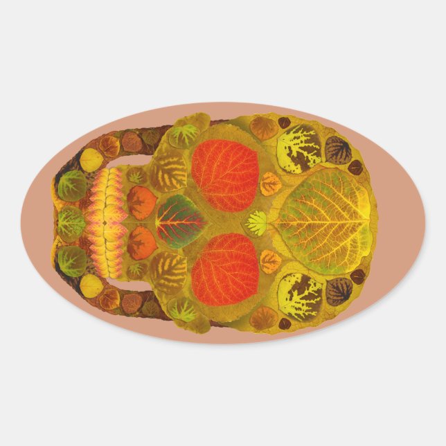 Pegatina Ovalada Aspen Leaf Skull 12 (Anverso)