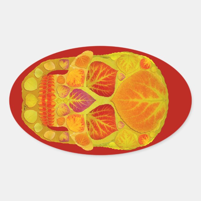 Pegatina Ovalada Aspen Leaf Skull 13 (Anverso)