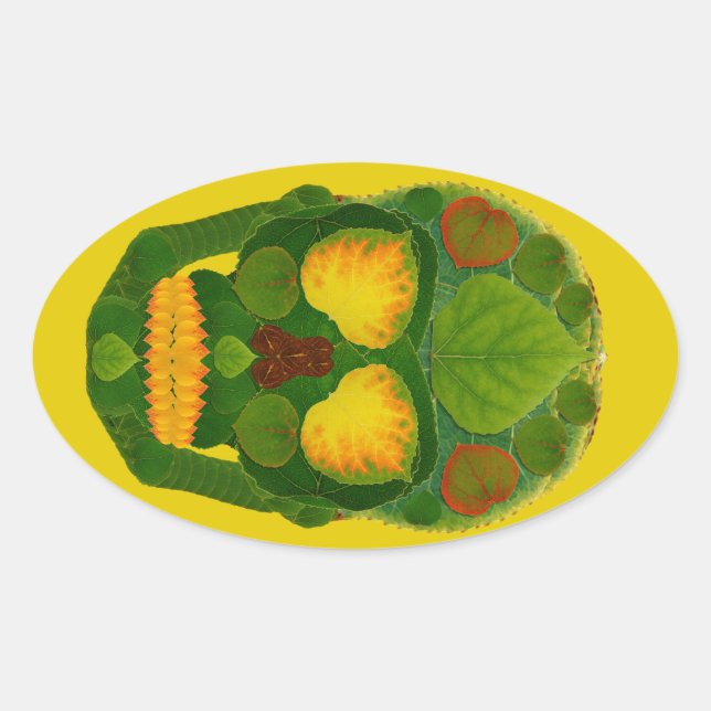 Pegatina Ovalada Aspen Leaf Skull 9 (Anverso)
