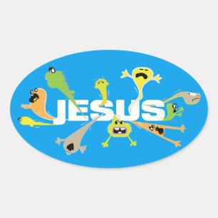 Pegatina Ovalada Asustado Jesús