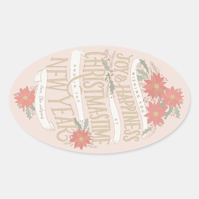 Pegatina Ovalada Ataques y pancartas de Poinsettia (Anverso)