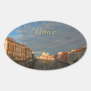 Pegatina Ovalada Atardecer en Venecia Italia