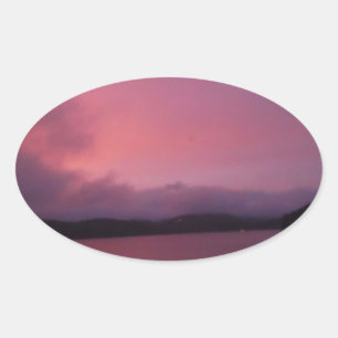 Pegatina Ovalada Atardecer morado en el lago Arrowhead