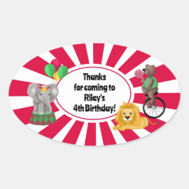 Pegatina Ovalada Audaz Elephant Lion Bear Balloons Circus Gracias