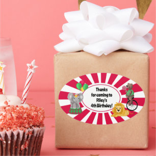 Pegatina Ovalada Audaz Elephant Lion Bear Balloons Circus Gracias
