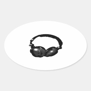 Pegatina Ovalada Auriculares de arte pop blanco y negro