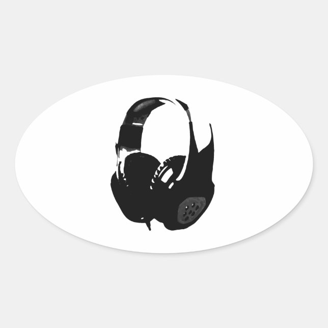 Pegatina Ovalada Auriculares de Pop Art (Anverso)