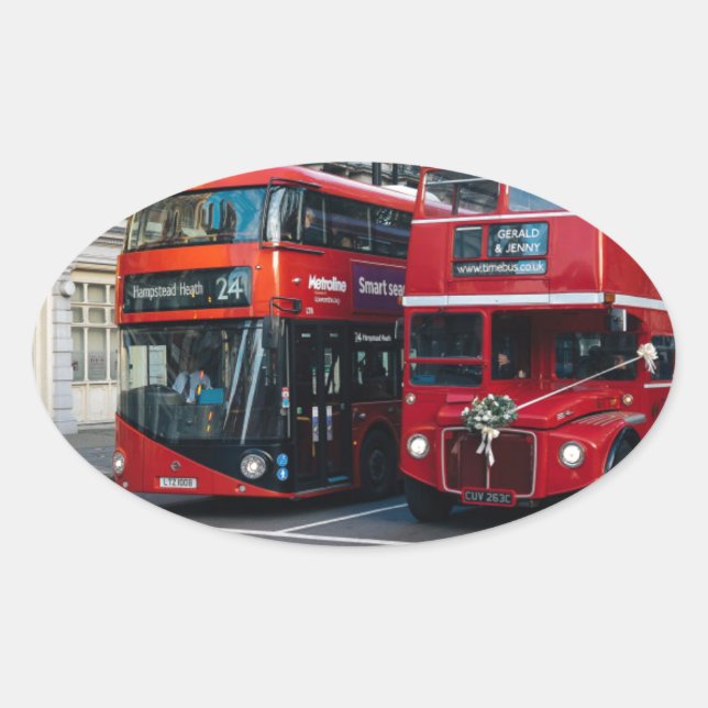 Pegatina Ovalada Autobuses Red Double Decker (Anverso)