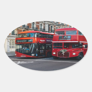 Pegatina Ovalada Autobuses Red Double Decker
