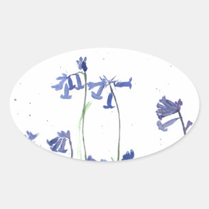 Pegatina Ovalada Azul azul acuarela flores azules naturaleza rústic