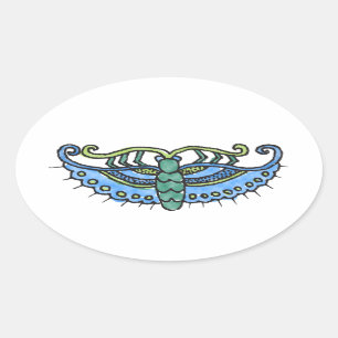 Pegatina Ovalada Azul de la mariposa