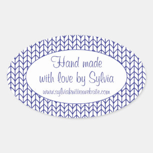 Pegatina Ovalada AZUL LINE KNIT Oval "Hand Made" Pegatinas