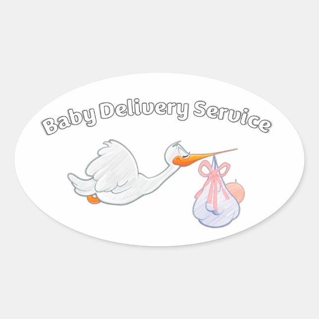 Pegatina Ovalada Baby Delivery Service Funny Midwife Stork Baby (Anverso)