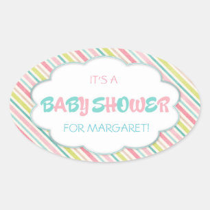 Pegatina Ovalada Baby Shower rosa y azul