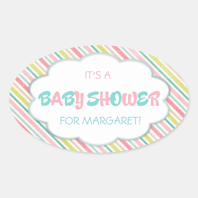 Pegatina Ovalada Baby Shower rosa y azul (Anverso)