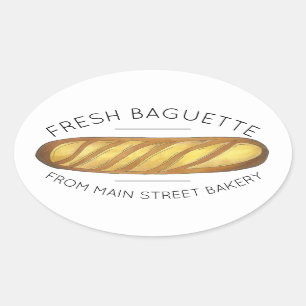 Pegatina Ovalada Baguette fresca al horno Pan de pan francés Panade