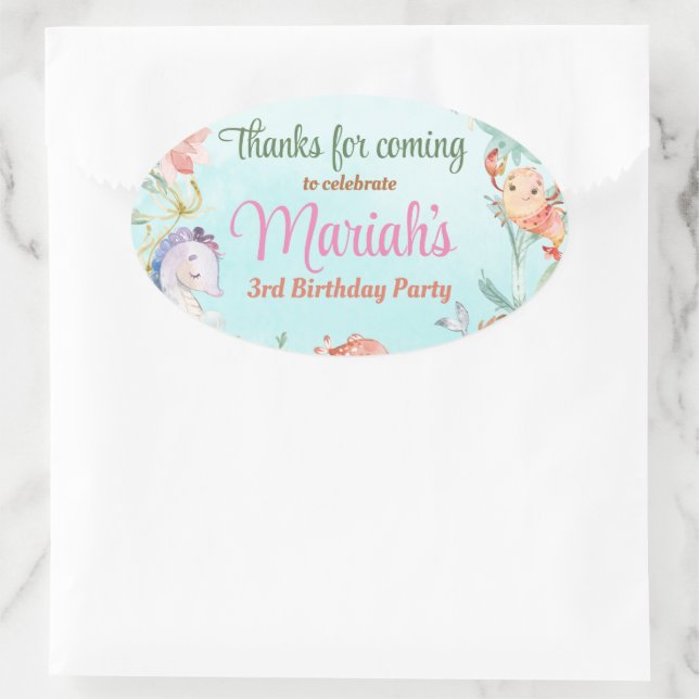 Pegatina Ovalada Bajo el mar acuático Birthday Classic Round S (Bolso)