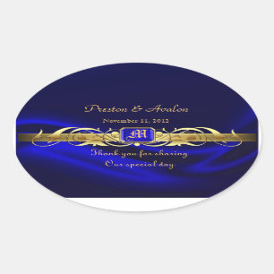 Pegatina Ovalada Balanceo Oval Boda azul de la seda