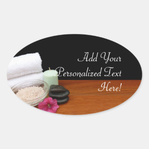 Pegatina Ovalada Balneario/negro/color de la escena del salón del