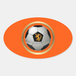 Pegatina Ovalada Balón de fútbol holandés, león holandés en Naranja
