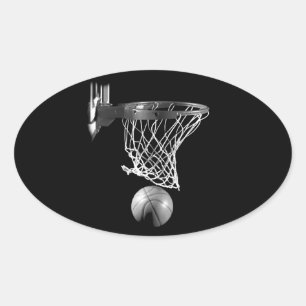 Pegatina Ovalada Baloncesto blanco y negro