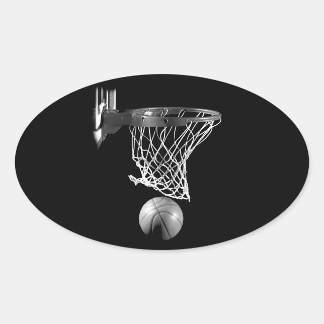 Pegatina Ovalada Baloncesto blanco y negro (Anverso)