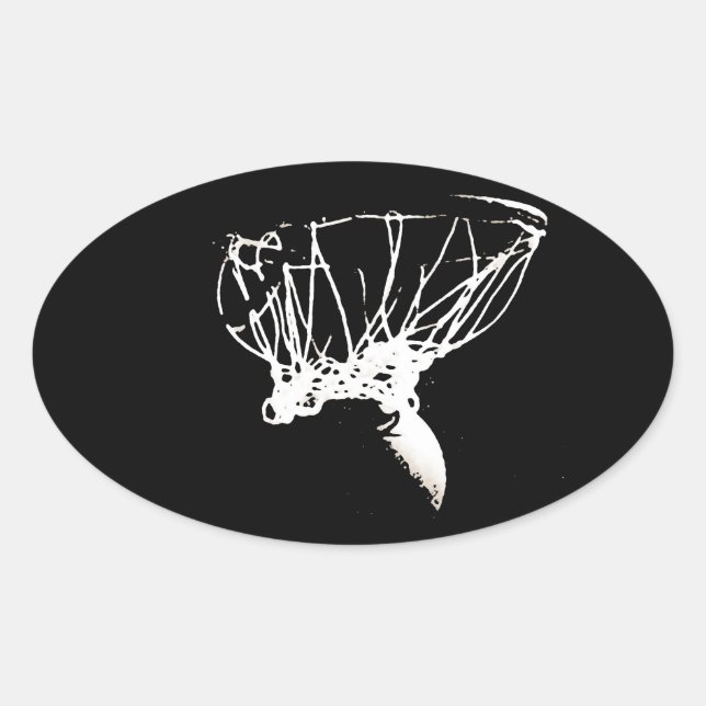 Pegatina Ovalada Baloncesto de arte pop blanco negro (Anverso)