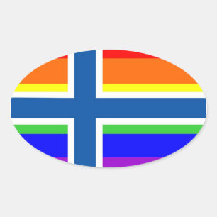 Pegatina Ovalada bandera arcoíris de orgullo gay en el país noruego