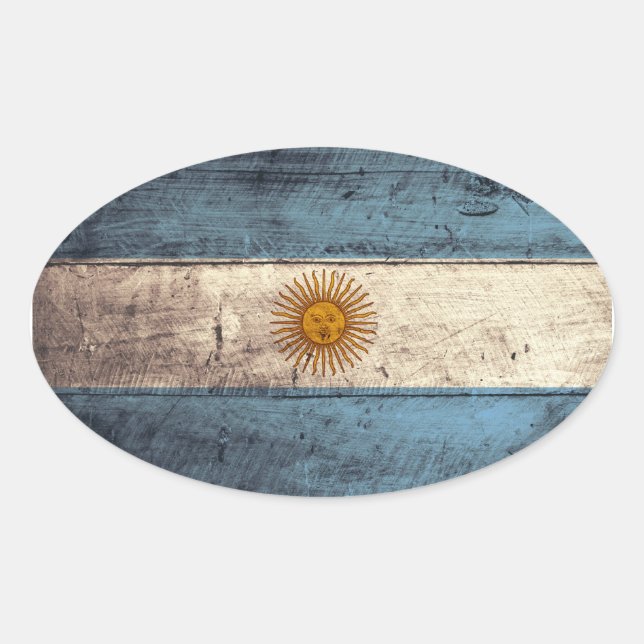 Pegatina Ovalada Bandera argentina de madera antigua (Anverso)