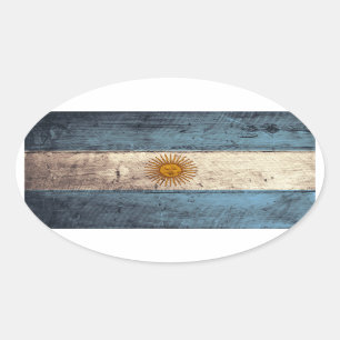 Pegatina Ovalada Bandera argentina de madera antigua