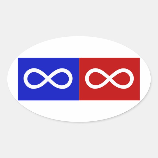 Pegatina Ovalada Bandera azul y roja de Métis (Anverso)