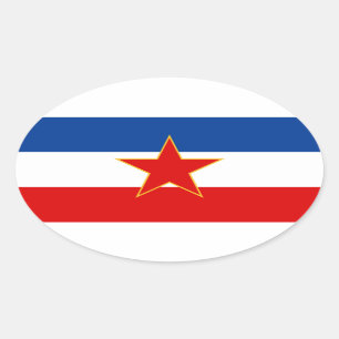 Pegatina Ovalada Bandera CUATRO de Yugoslavia (1945-1992)