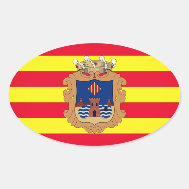 Pegatina Ovalada Bandera de Benidorm - Comunidad Valenciana (ESP) (Anverso)