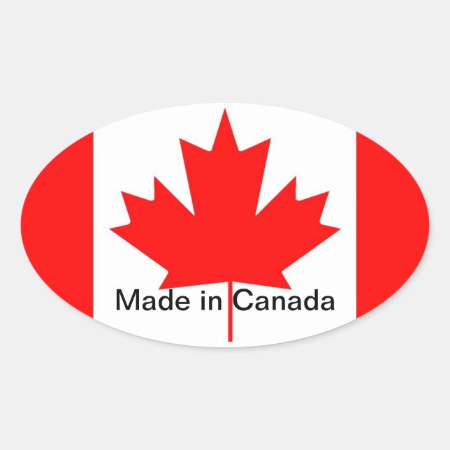 Pegatina Ovalada Bandera de Canadá, hecha en Canadá (Anverso)