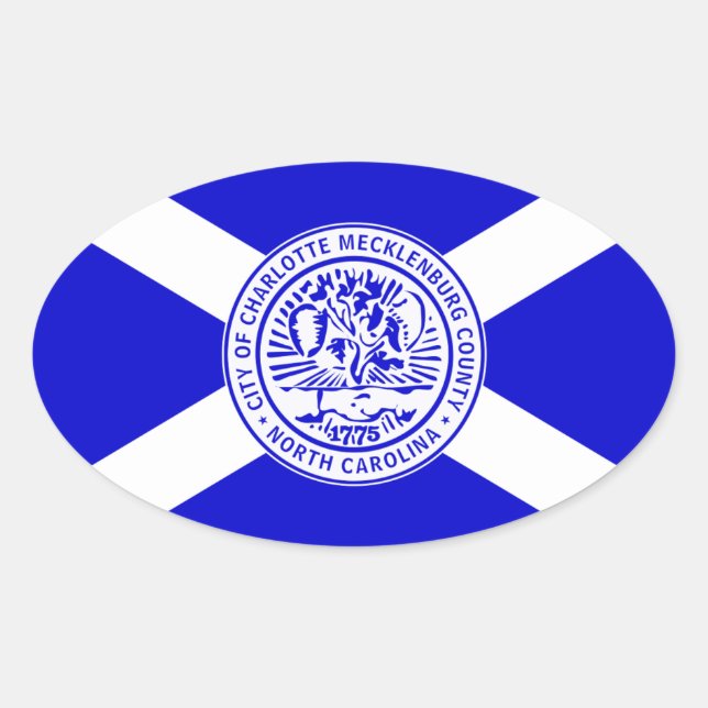 Pegatina Ovalada Bandera de Charlotte, NC (Anverso)