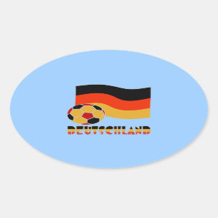 Pegatina Ovalada Bandera de Deutschland y balón de fútbol borde gri