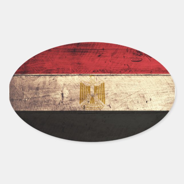 Pegatina Ovalada Bandera de Egipto de madera antigua (Anverso)