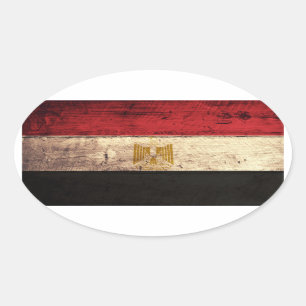 Pegatina Ovalada Bandera de Egipto de madera antigua