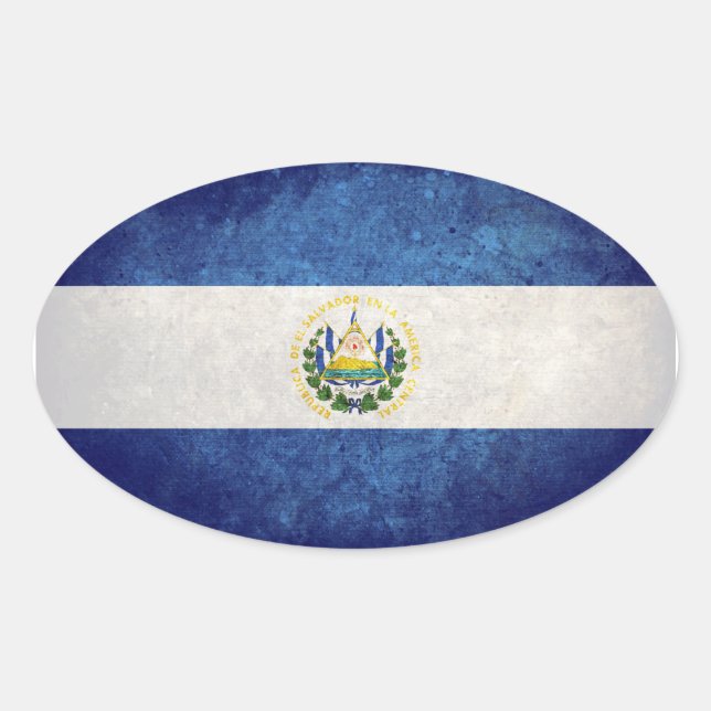 Pegatina Ovalada Bandera de El Salvador (Anverso)