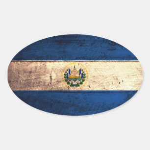 Pegatina Ovalada Bandera de El Salvador de madera antigua