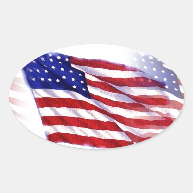 Pegatina Ovalada Bandera de Estados Unidos ondeando (Anverso)