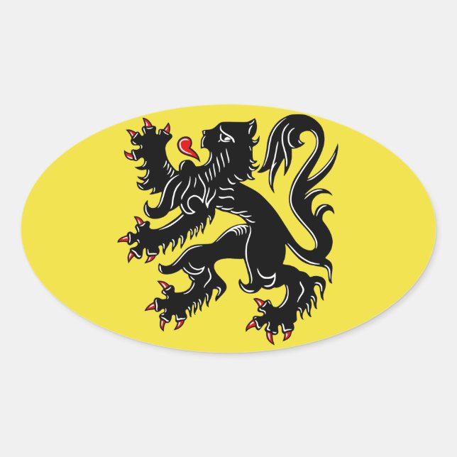 Pegatina Ovalada Bandera de Flandes (Bélgica) (Anverso)