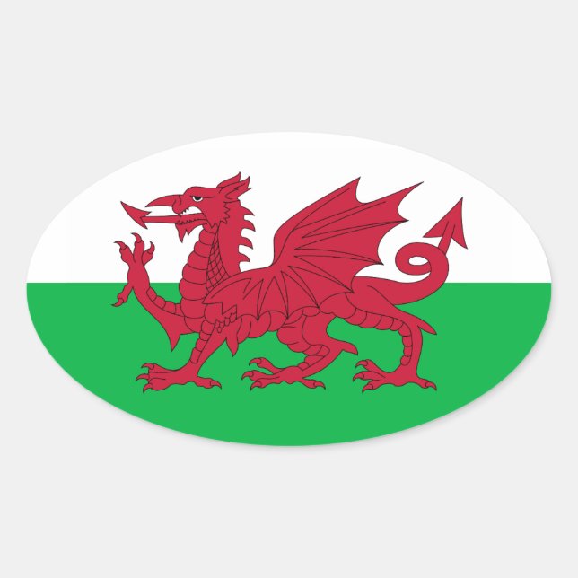Pegatina Ovalada Bandera de Gales (Cymru) (Anverso)