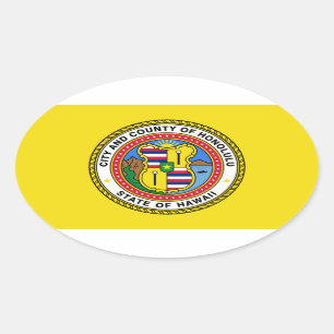 Pegatina Ovalada Bandera de Honolulu, Hawái