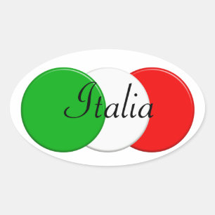 Pegatina Ovalada Bandera de Italia. Amo a Italia.