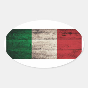 Pegatina Ovalada Bandera de Italia de madera antigua