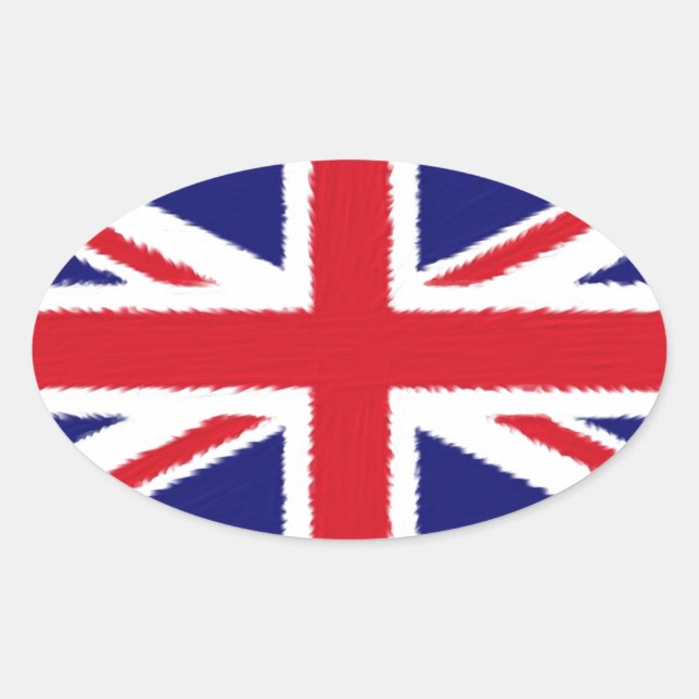 Pegatina Ovalada Bandera de Jack de Unión pintada con bordes difuso (Anverso)