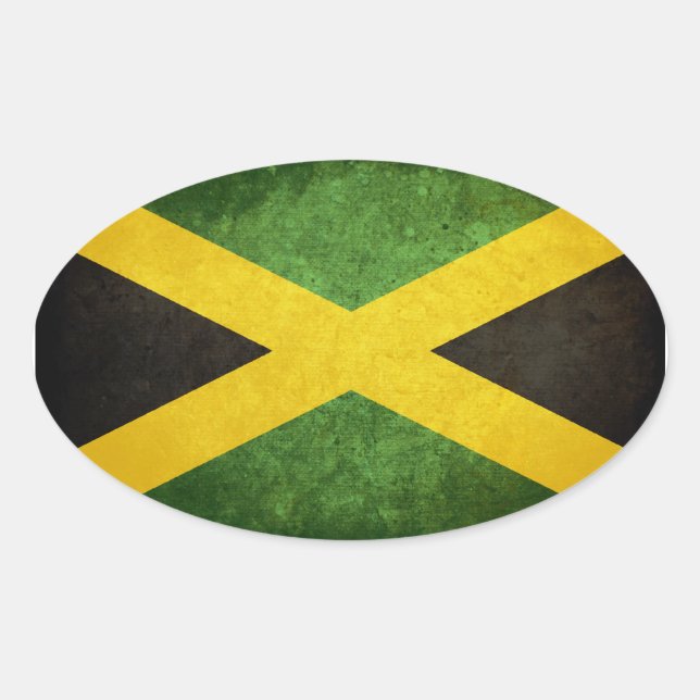 Pegatina Ovalada Bandera de Jamaica (Anverso)