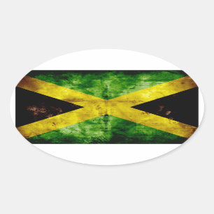 Pegatina Ovalada Bandera de Jamaica con el tiempo