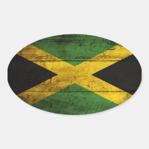 Pegatina Ovalada Bandera de Jamaica de madera antigua